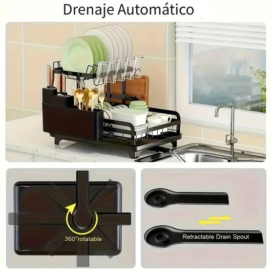 Escurridor de platos Plegable 2 en 1 con Escurridor Rotativo